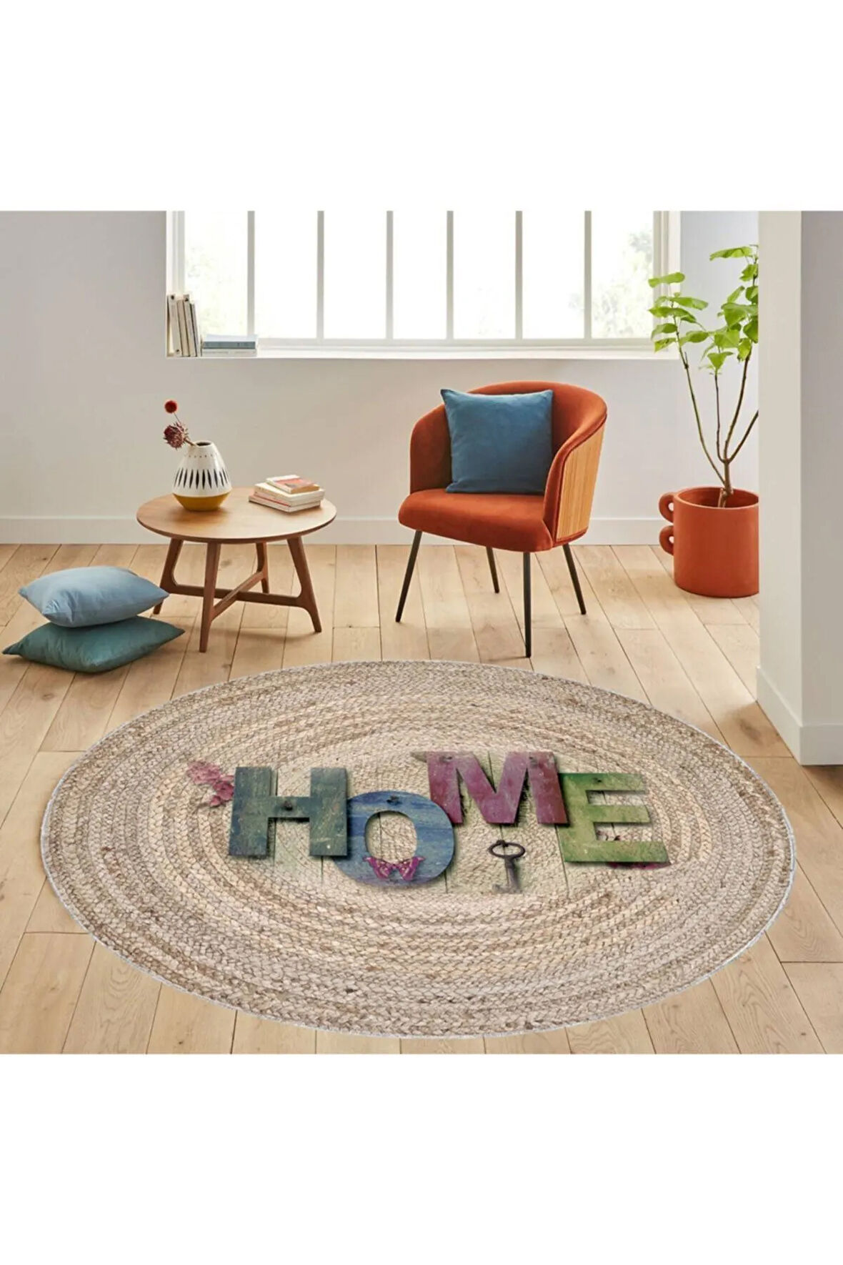 Dijital Baskı Yıkanabilir Kaymaz Taban Yuvarlak Halı RVG7066-SD350