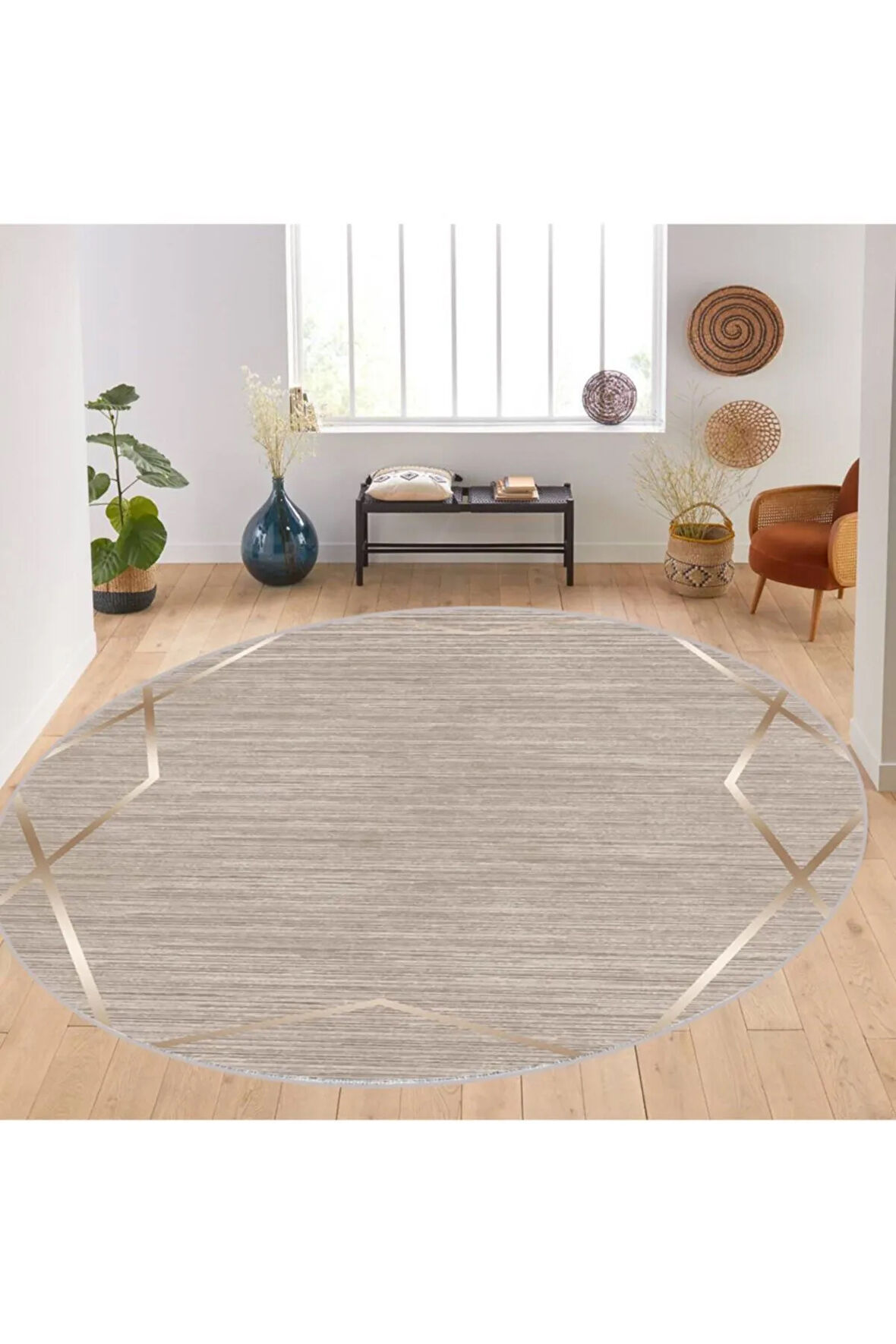 Dijital Baskı Yıkanabilir Kaymaz Taban Yuvarlak Halı RVG7113