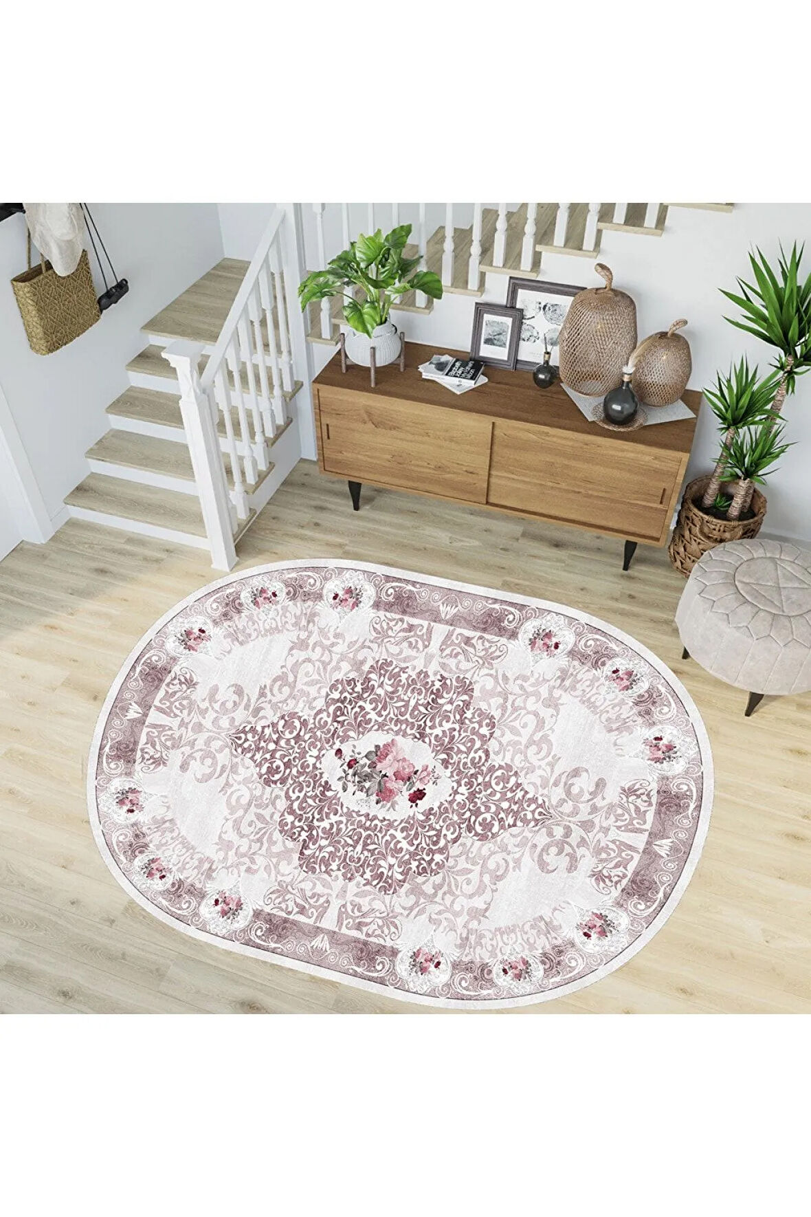 Dijital Baskı Yıkanabilir Kaymaz Taban Oval Halı RVG7221-SD626