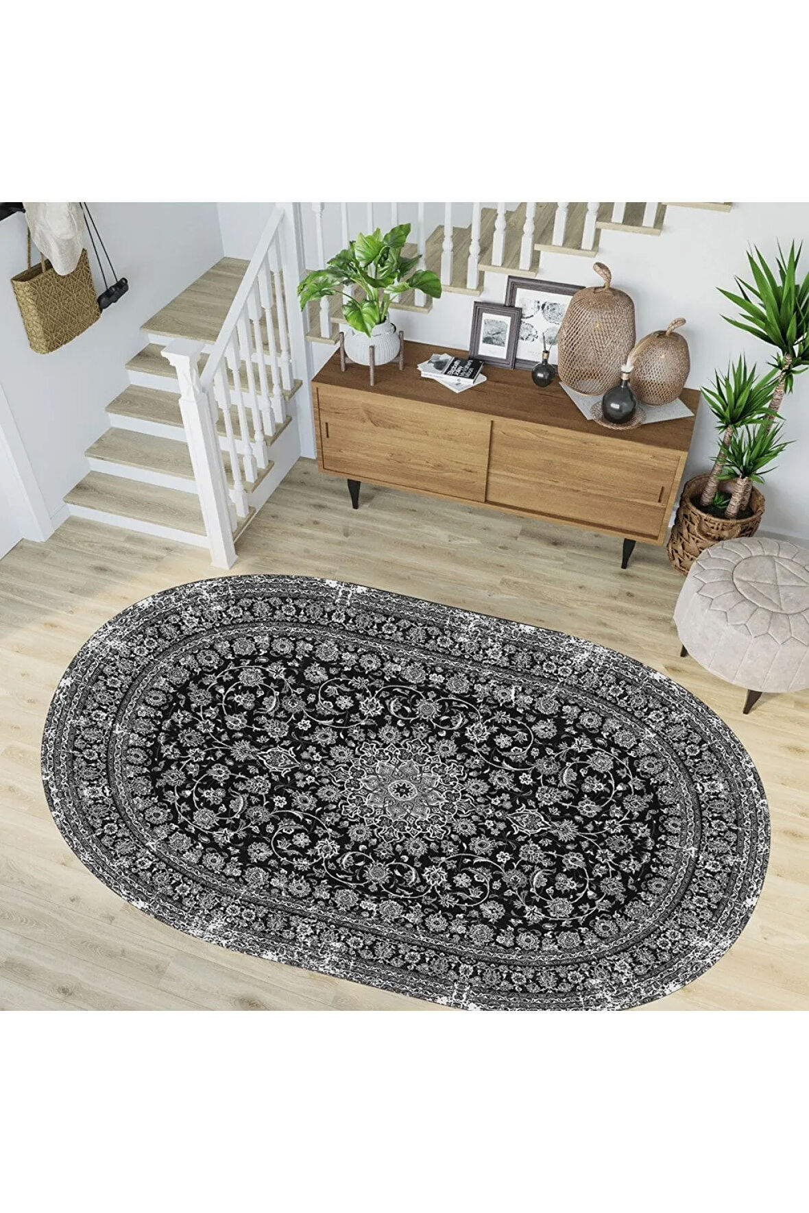 Dijital Baskı Yıkanabilir Kaymaz Taban Oval Halı RVG7251-HT125