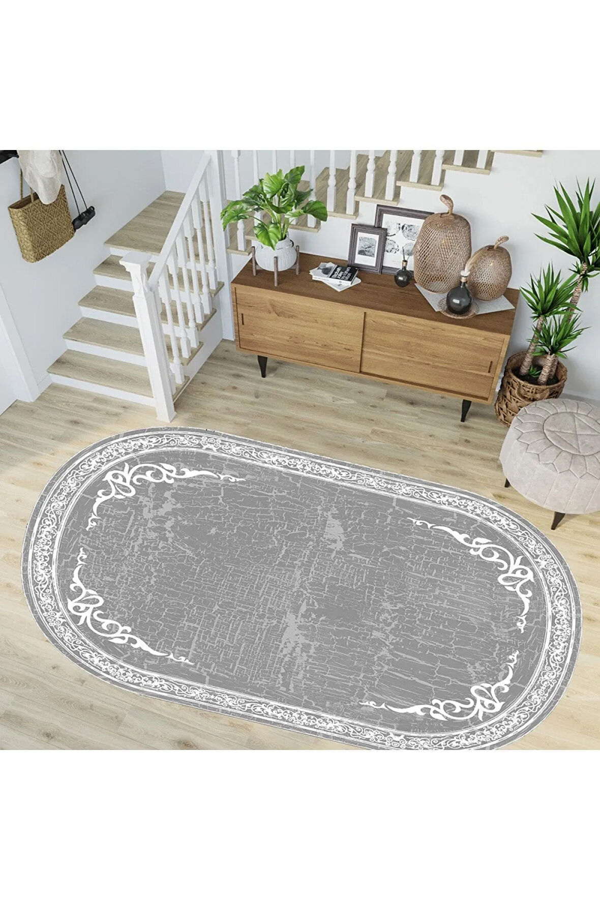 Dijital Baskı Yıkanabilir Kaymaz Taban Oval Halı RVG7260-HY940