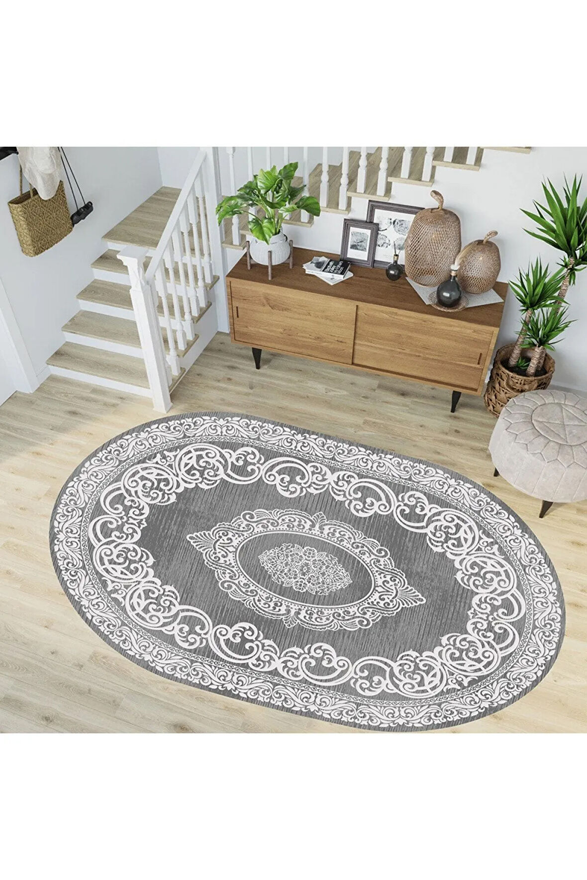 Dijital Baskı Yıkanabilir Kaymaz Taban Oval Halı RVG7264-HY983