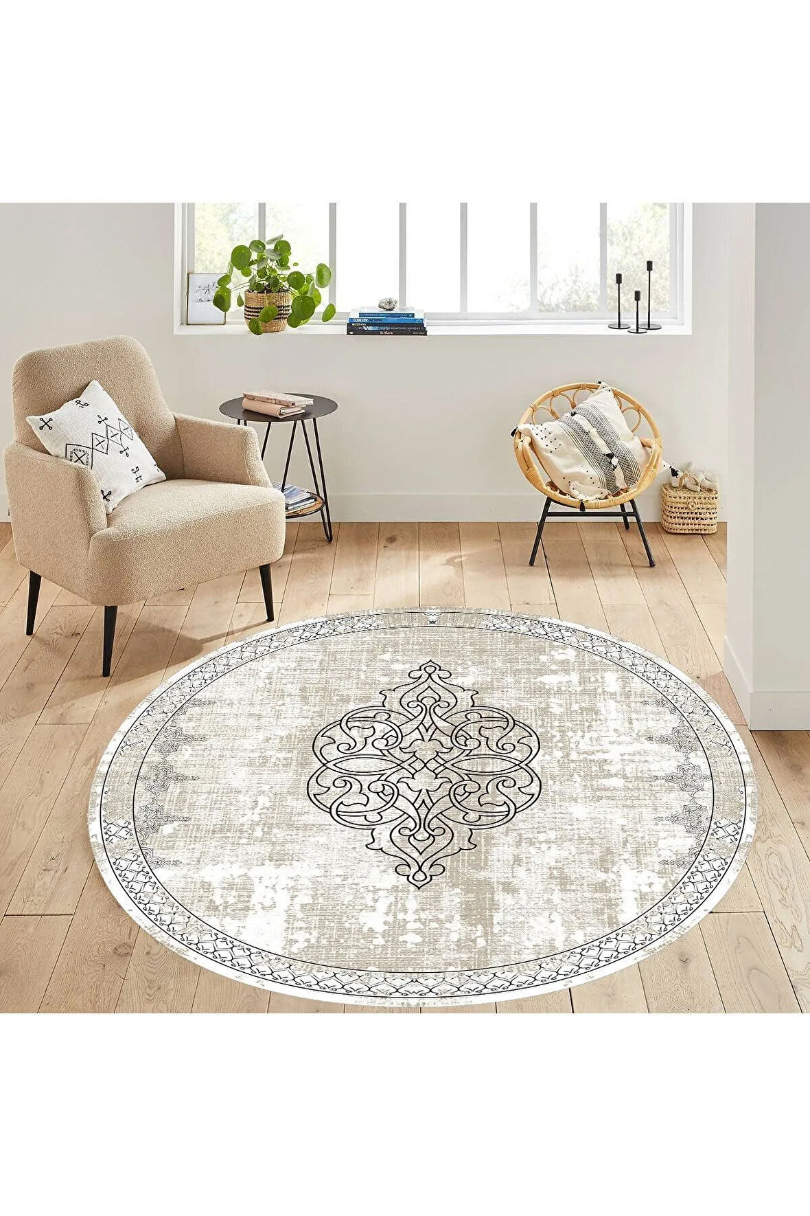 Dijital Baskı Yıkanabilir Kaymaz Taban Yuvarlak Halı RVG7295-SD1126