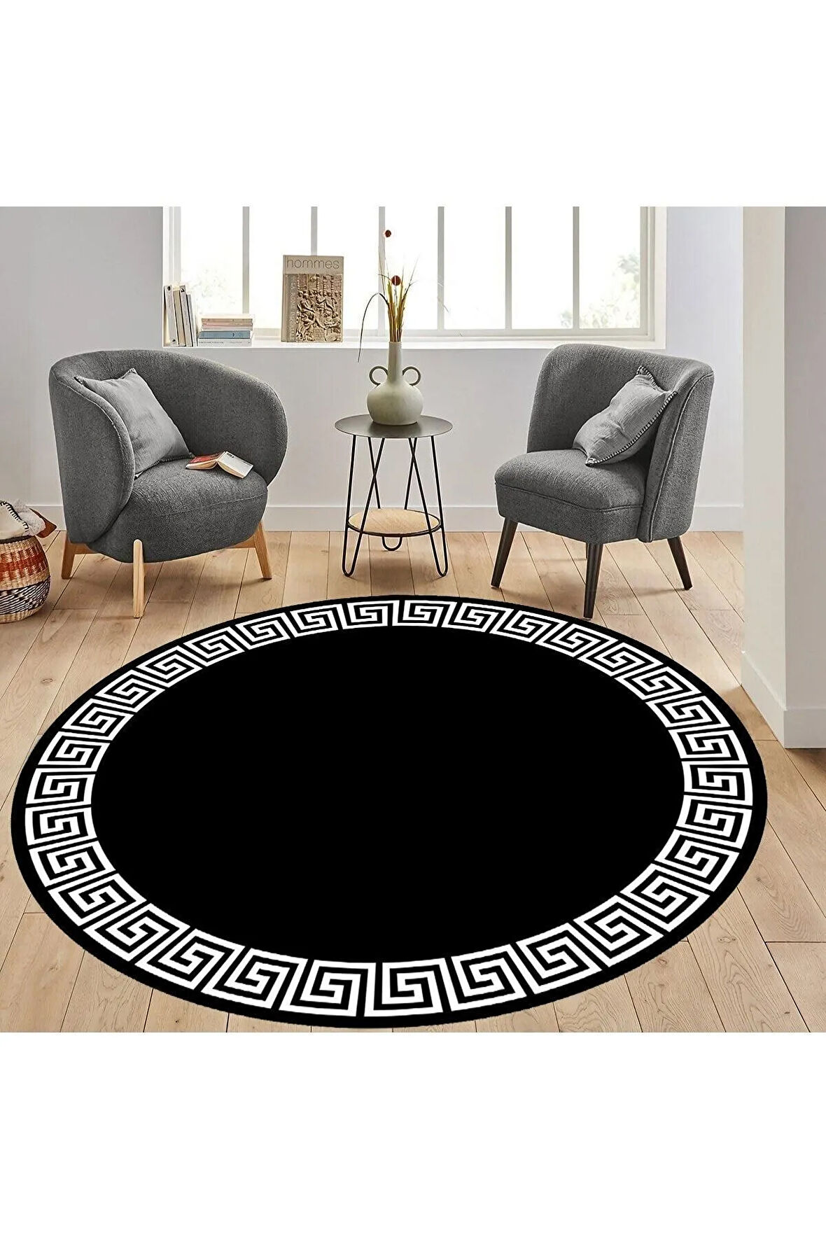 Dijital Baskı Yıkanabilir Kaymaz Taban Yuvarlak Halı RVG7302-HS417