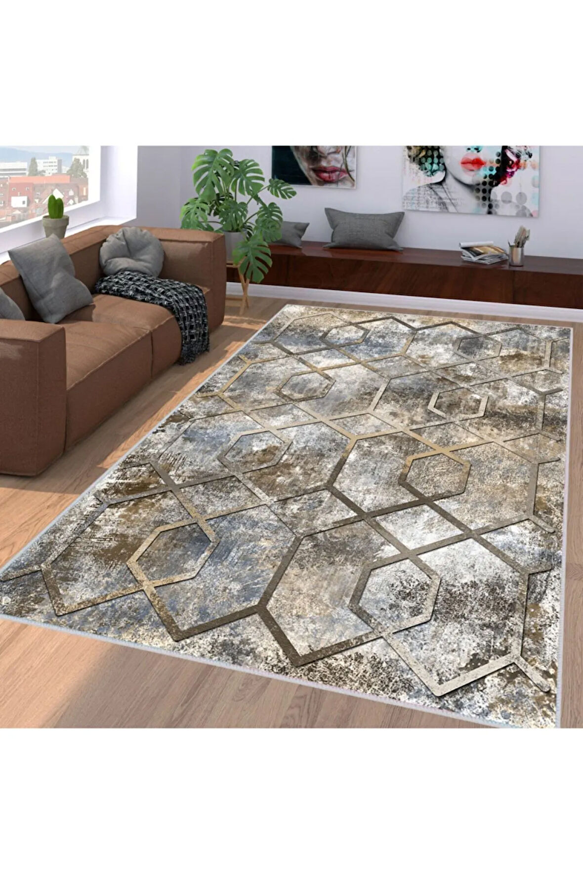 Dijital Baskı Yıkanabilir Kaymaz Taban Salon Halısı Ve Yolluk RVG1118