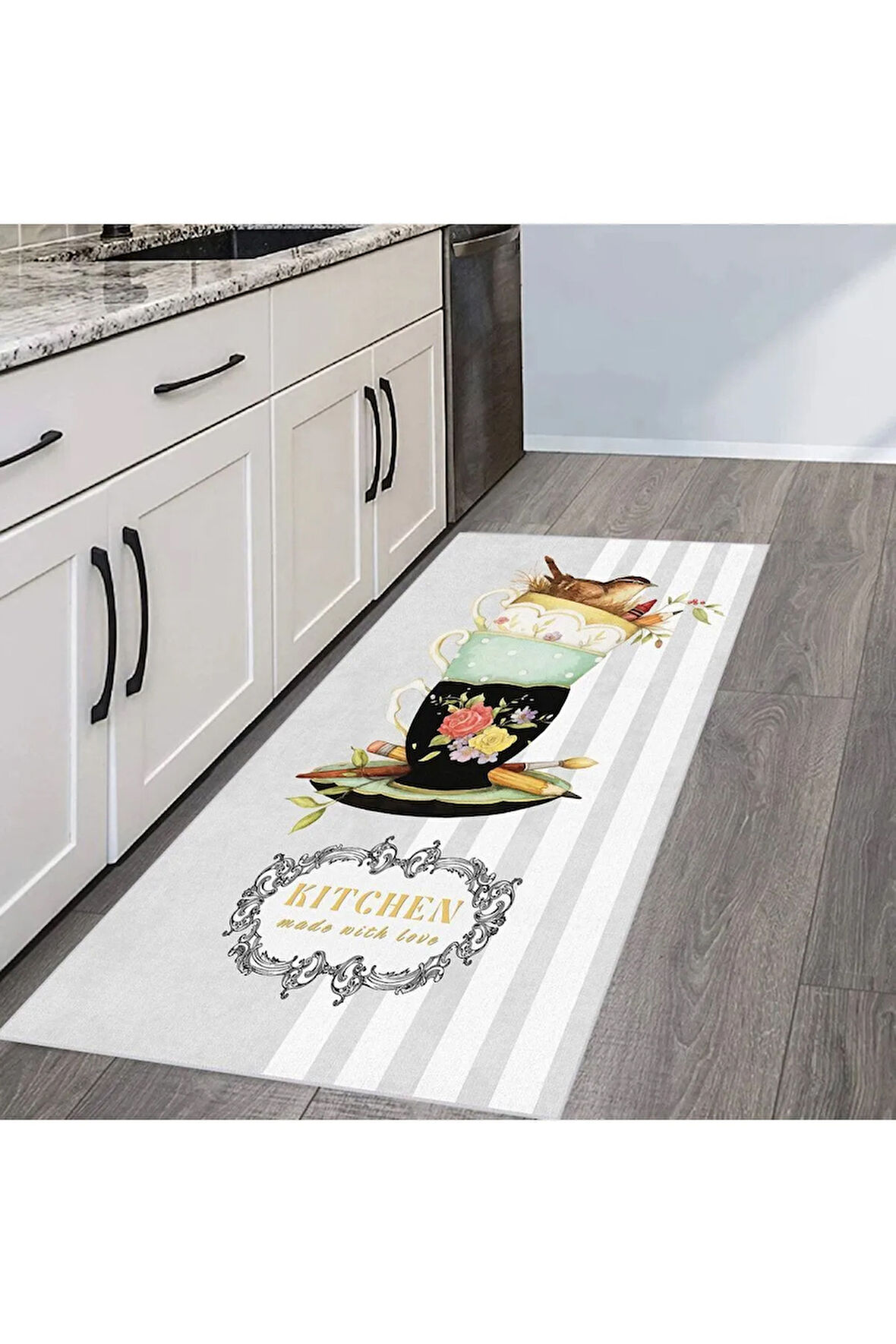 Dijital Baskı Yıkanabilir Kaymaz Taban Mutfak Halısı RVG2109-SM22
