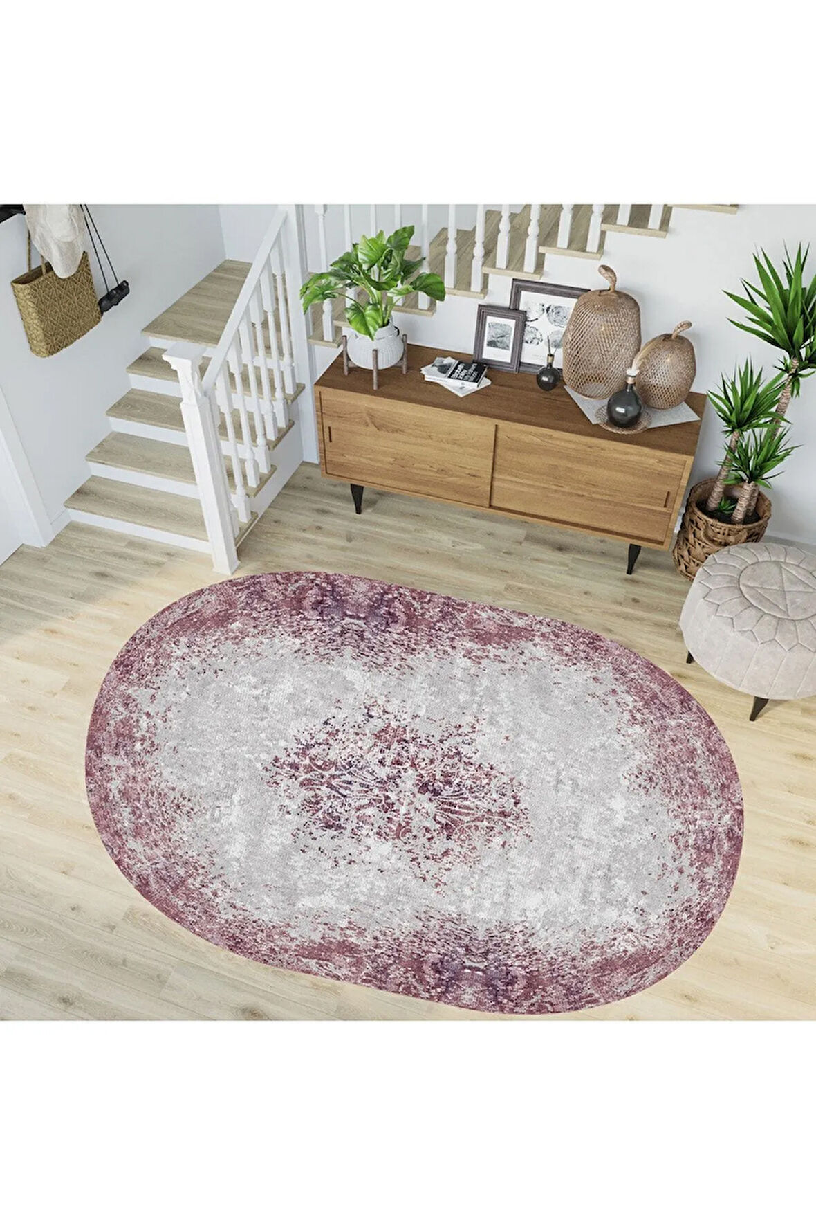 Dijital Baskı Yıkanabilir Kaymaz Taban Oval Salon Halısı Rvg7213-ht199