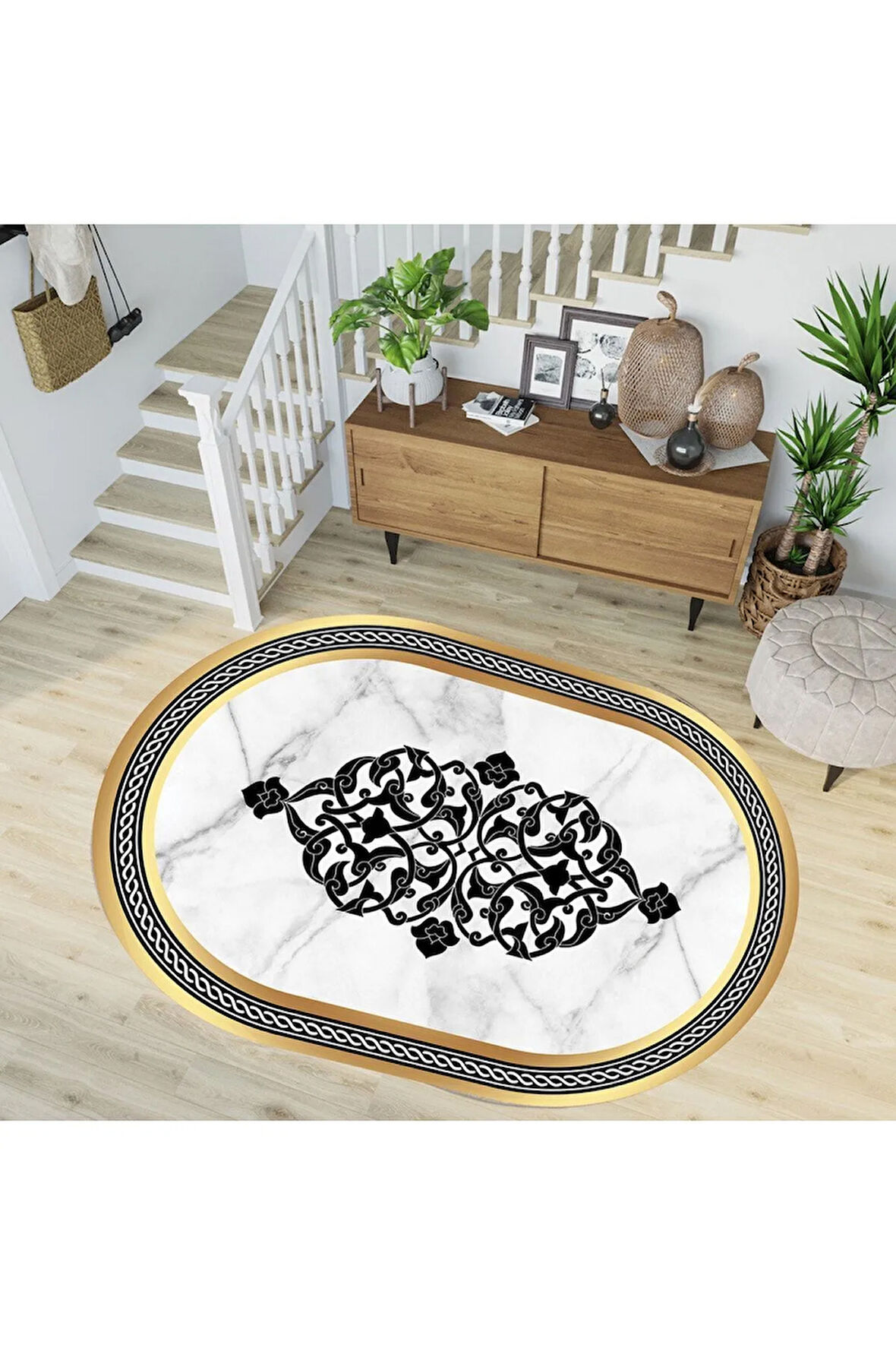 Dijital Baskı Yıkanabilir Kaymaz Taban Oval Salon Halısı Rvg7217-sd705