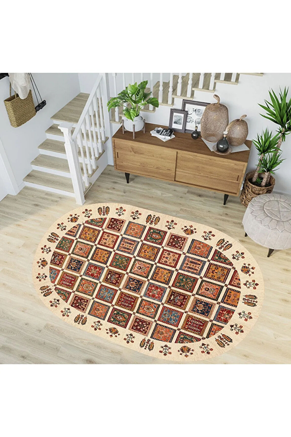 Dijital Baskı Yıkanabilir Kaymaz Taban Oval Salon Halısı Rvg7224-ht648