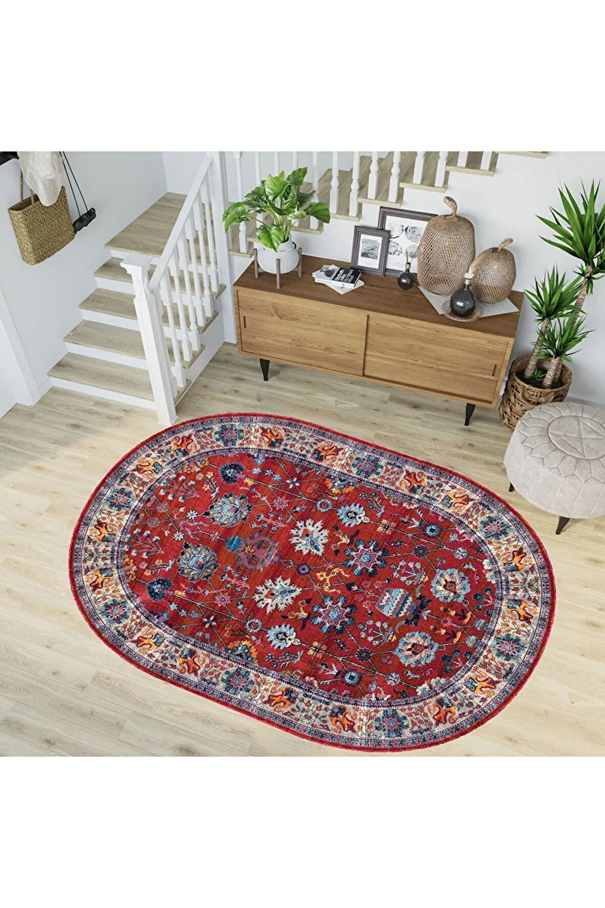 Dijital Baskı Yıkanabilir Kaymaz Taban Oval Salon Halısı Rvg7225-ht994