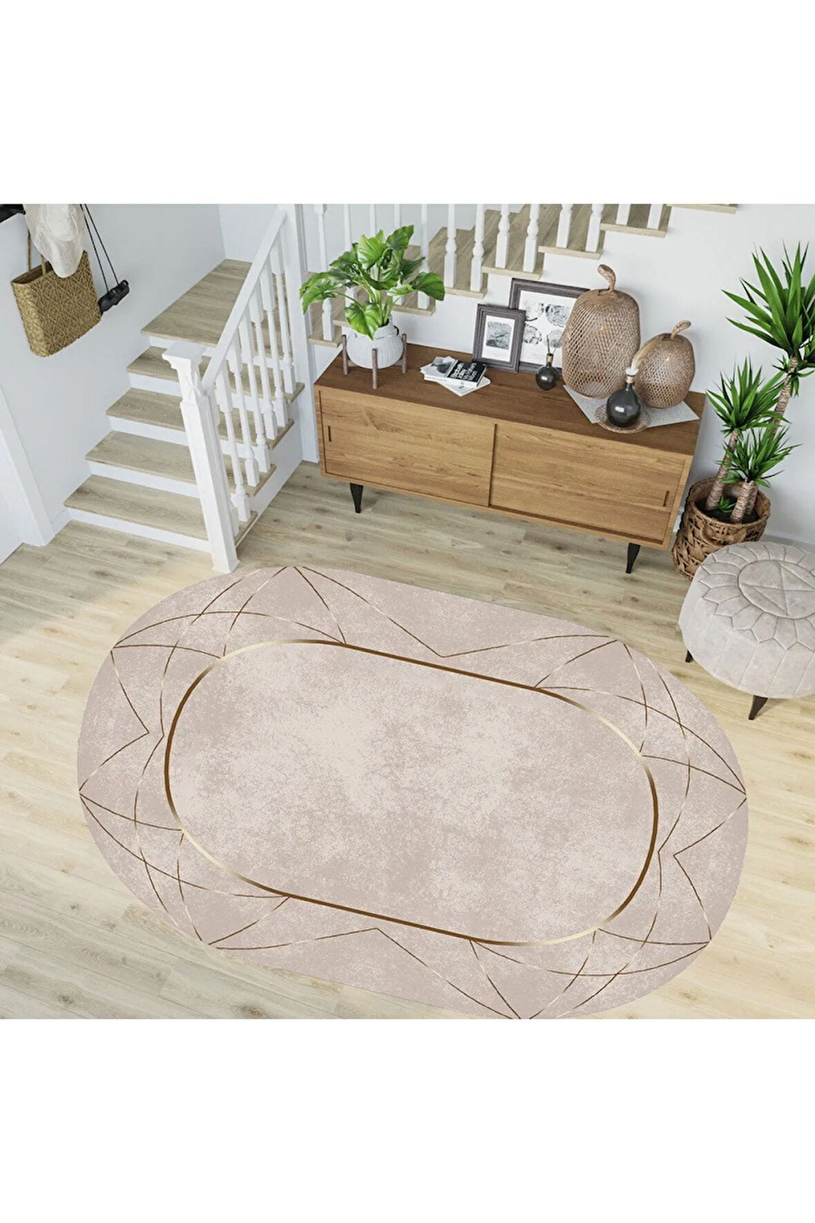 Dijital Baskı Yıkanabilir Kaymaz Taban Oval Salon Halısı Rvg7261-sd532