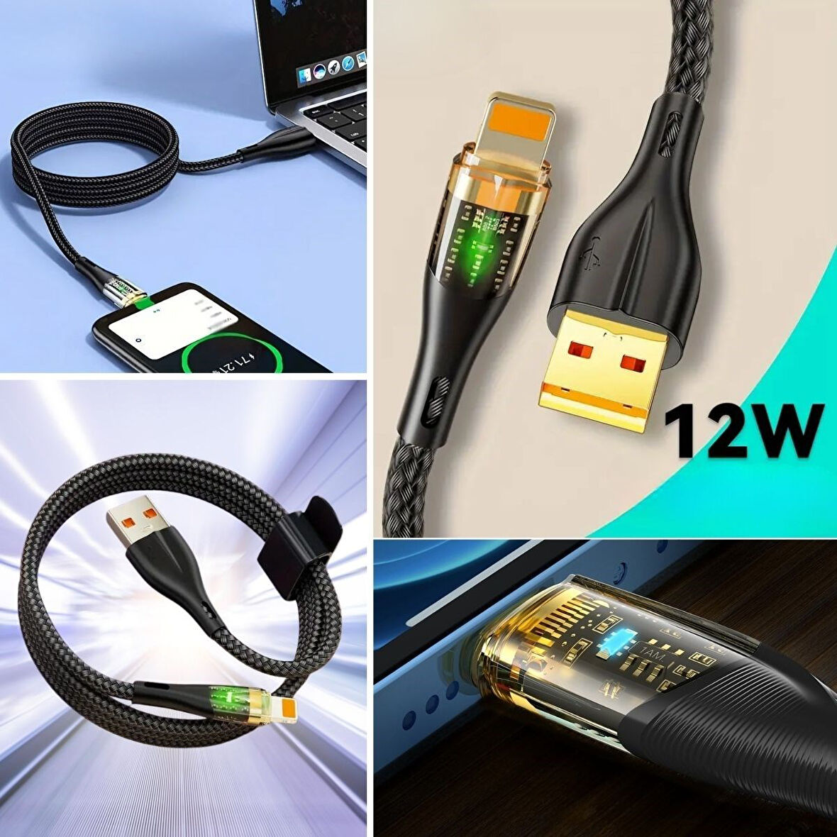 River World Kablolu USB to Lightning Led Işık Uçlu Şarj Kablosu
