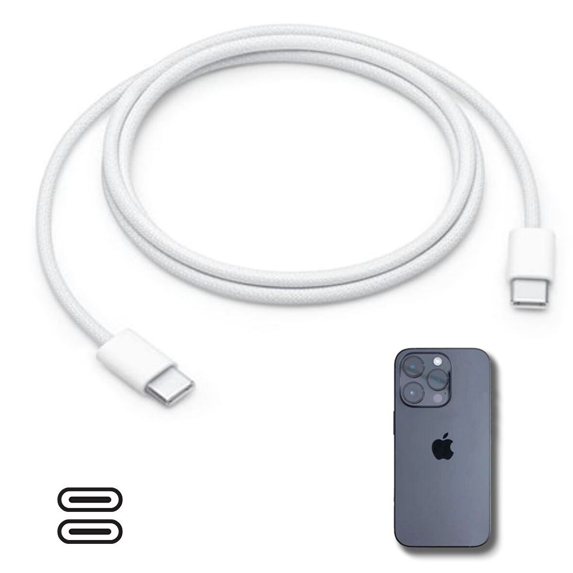 River World 1 m'lik Hasır Örgü Apple 15/15 Pro Type-C Hızlı Şarj Kablosu