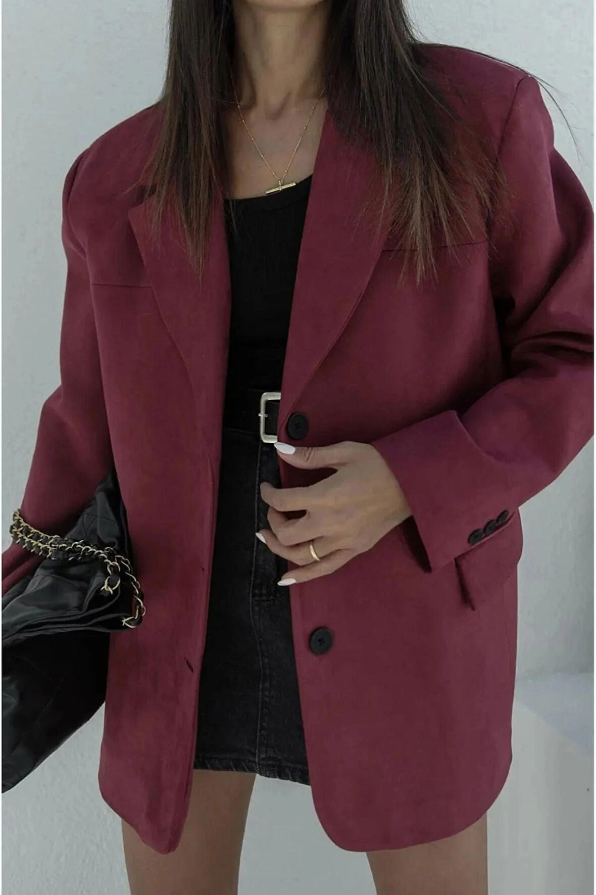 Bordo Blazer Model Süet Ceket