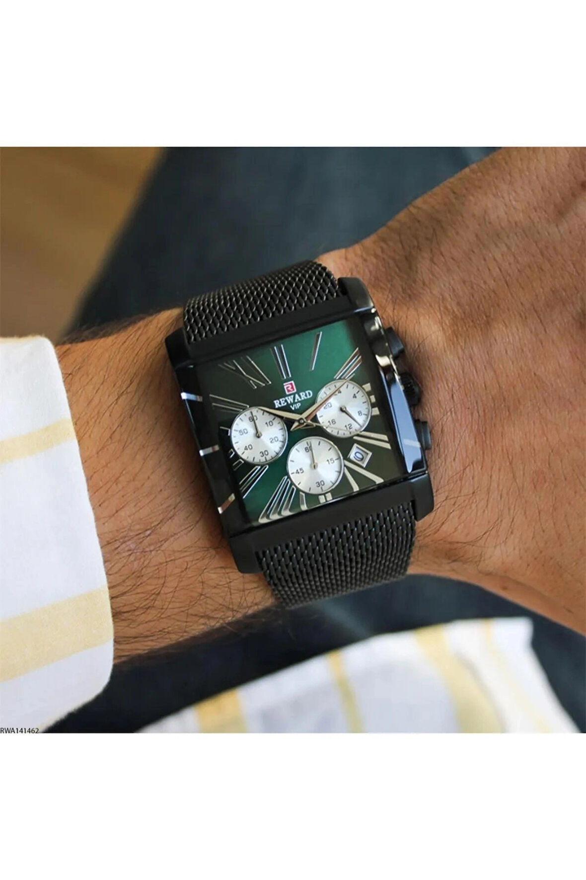 Reward Çelik Kordon Fonksiyonları Aktif Kare Kadran Takvimli Erkek Kol Saati+Bileklik