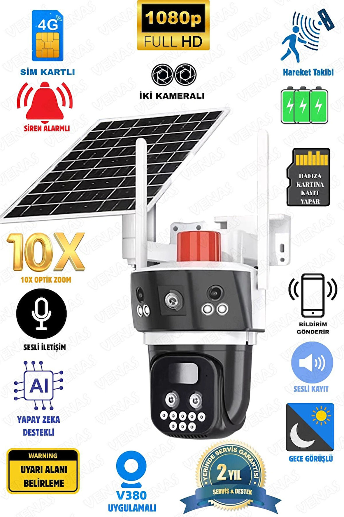 Solar Panel Dahil 4G Destekli 10x Zoom Full HD Çift Lens Akıllı Güvenlik Kamerası