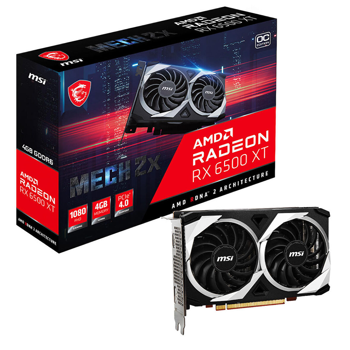 4 GB MSI VGA RADEON RX 6500 XT MECH 2X 4G OC GDDR6 64B P4.0 X4 (1XDP 1XHDMI)