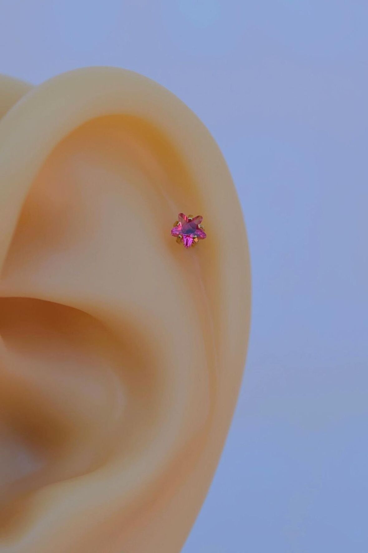 Gold Fuşya Pembesi Renk Çelik Tektaş Yıldız Tragus Piercingi Helix Kıkırdak Lob