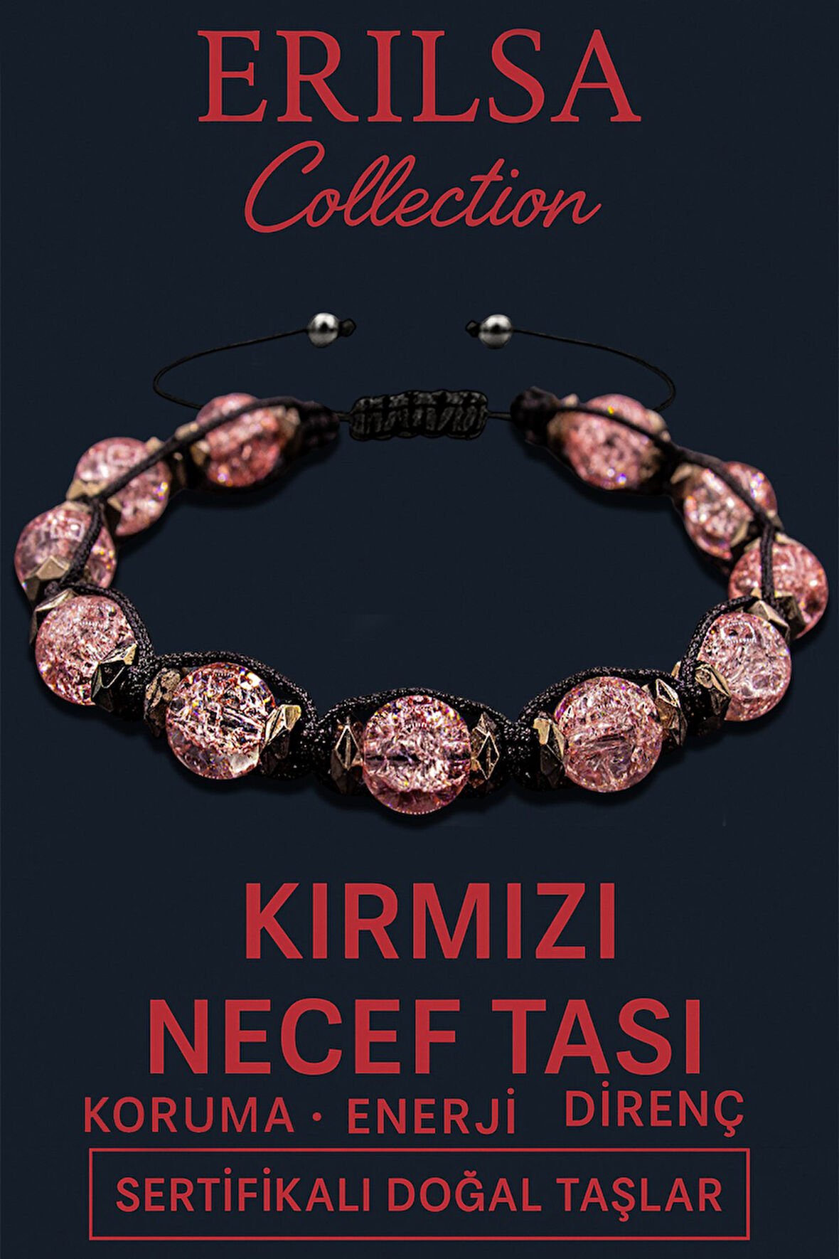 Sertifikalı Terahertz & Kırmızı Necef Taşı Bileklik – Tutku, Güç ve Zihinsel Koruma