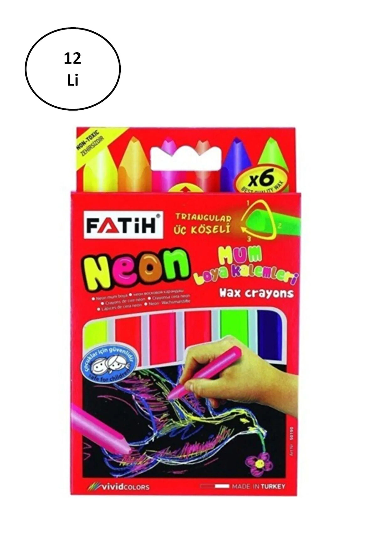 Fatih Mum Pastel Boya Neon Wax Crayon 6 Renk 12'li