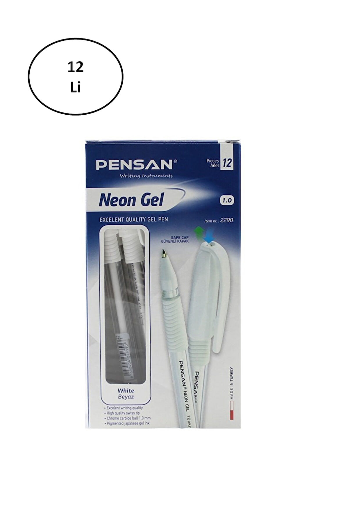 Pensan Neon Jel Kalem 1 Mm Beyaz 2290 12'li