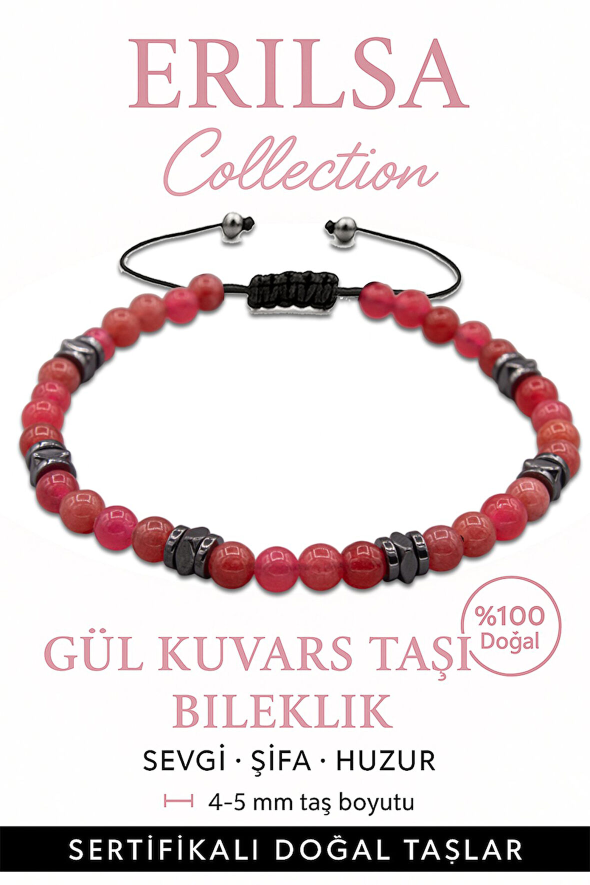 Sertifikalı Terahertz – Gül Kuvars Taşı Bileklik (İnce Model) – Sevgi, Şefkat ve Duygusal Şifa Taşı