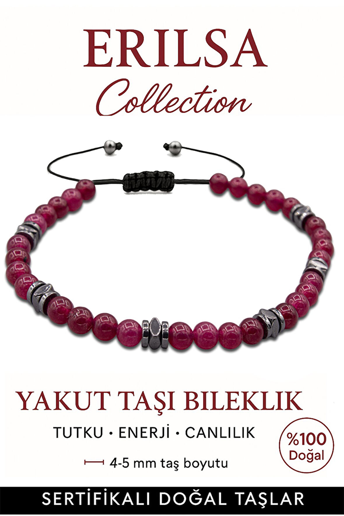 Sertifikalı Terahertz – Yakut Taşı Bileklik (İnce Model) – Tutku, Canlılık ve Hayat Gücü Taşı