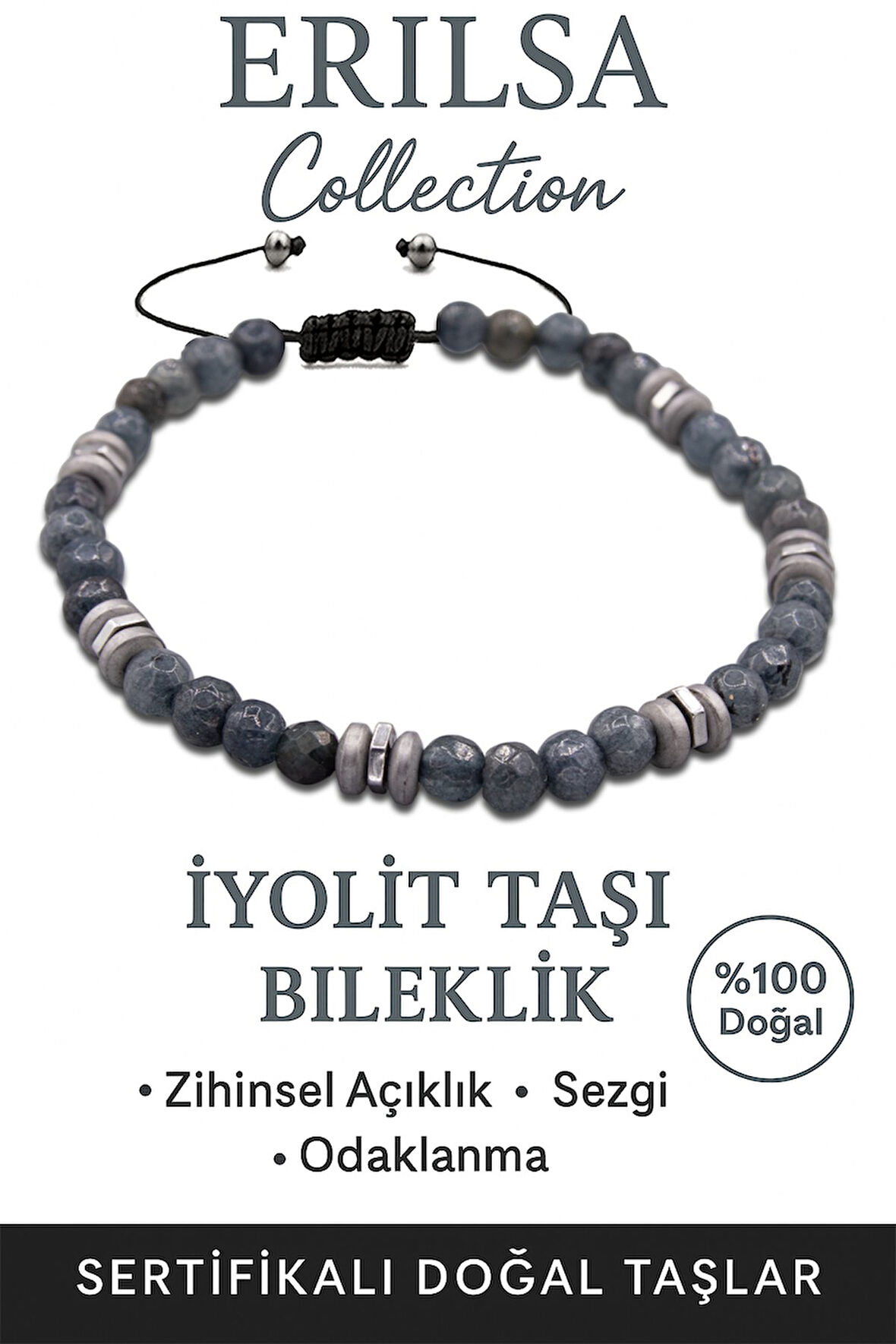 Sertifikalı Fasetli AAA+ Terahertz ve İyolit Taşı Bileklik – İnce Model İlham ve Sezgi