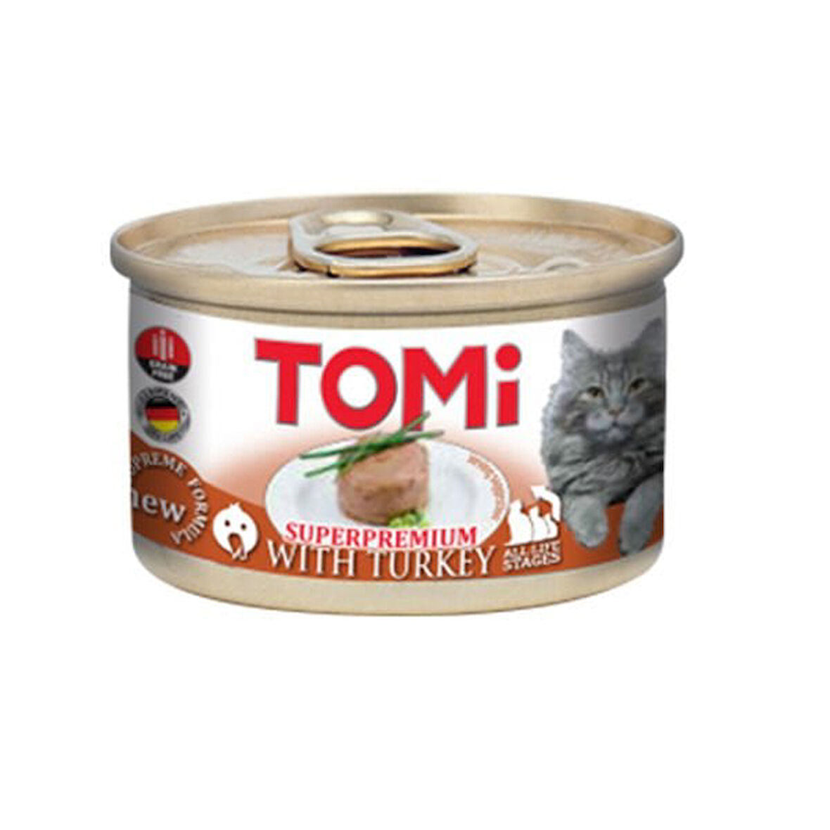 Tomi Kıyılmış Hindili Tahılsız Yetişkin Konserve Kedi Maması 85 Gr