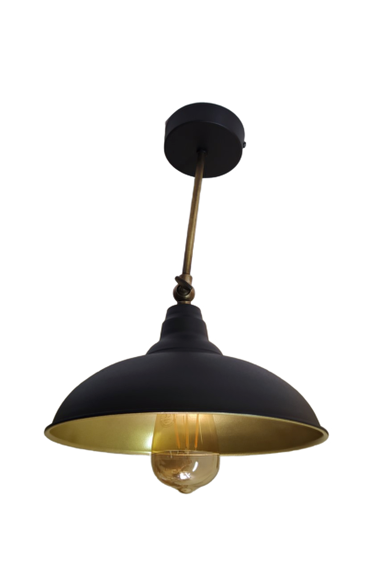 Retro Metal Mafsallı Tavan Avize Rustik Tekli Sarkıt Siyah İçi Sarı