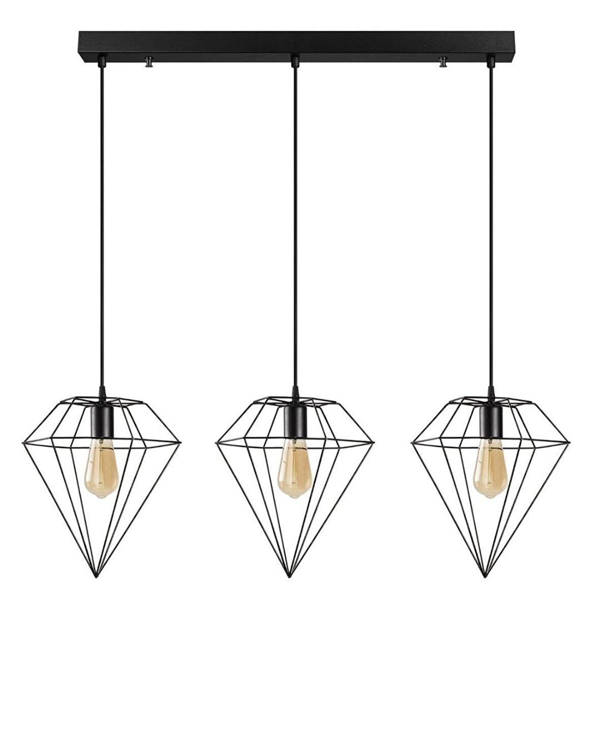 Modern Siyah 3 Lü Masa Üstü Sıralı Rustik Retro Metal Prizma Dekoratif Tekli Sarkıt Avize