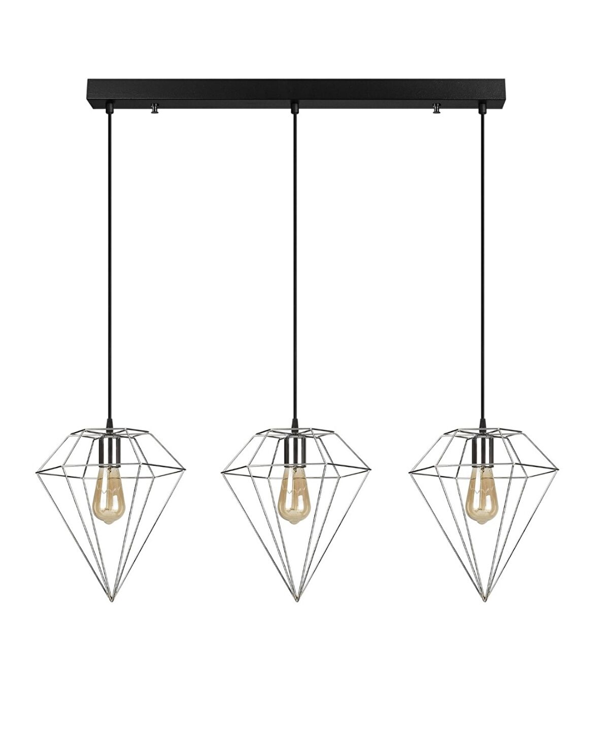 Modern Krom 3 Lü Masa Üstü Sıralı Rustik Retro Metal Prizma Dekoratif Sarkıt Avize