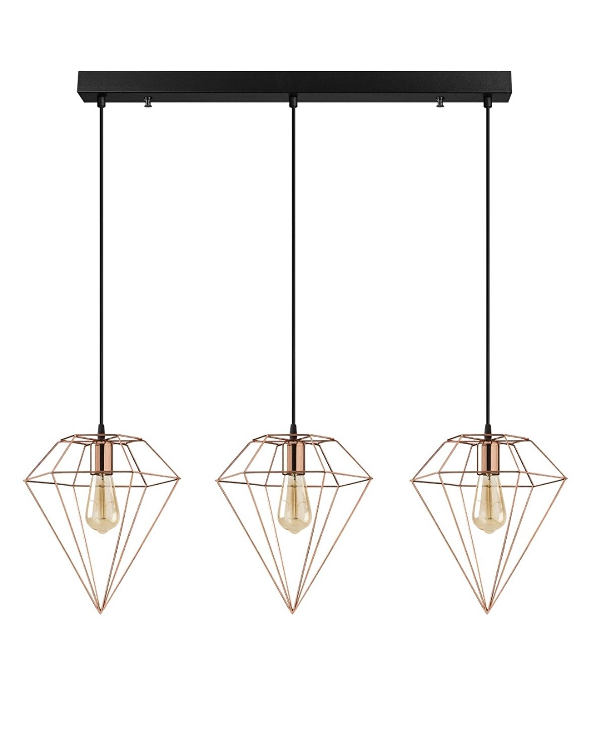 Modern Bakır 3 Lü Masa Üstü Sıralı Rustik Retro Metal Prizma Dekoratif Sarkıt Avize