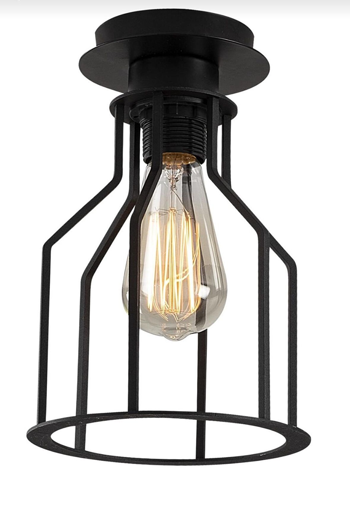 Retro Metal 1 Lİ Siyah Tavan Plofyoner Kafes Rustik Avize