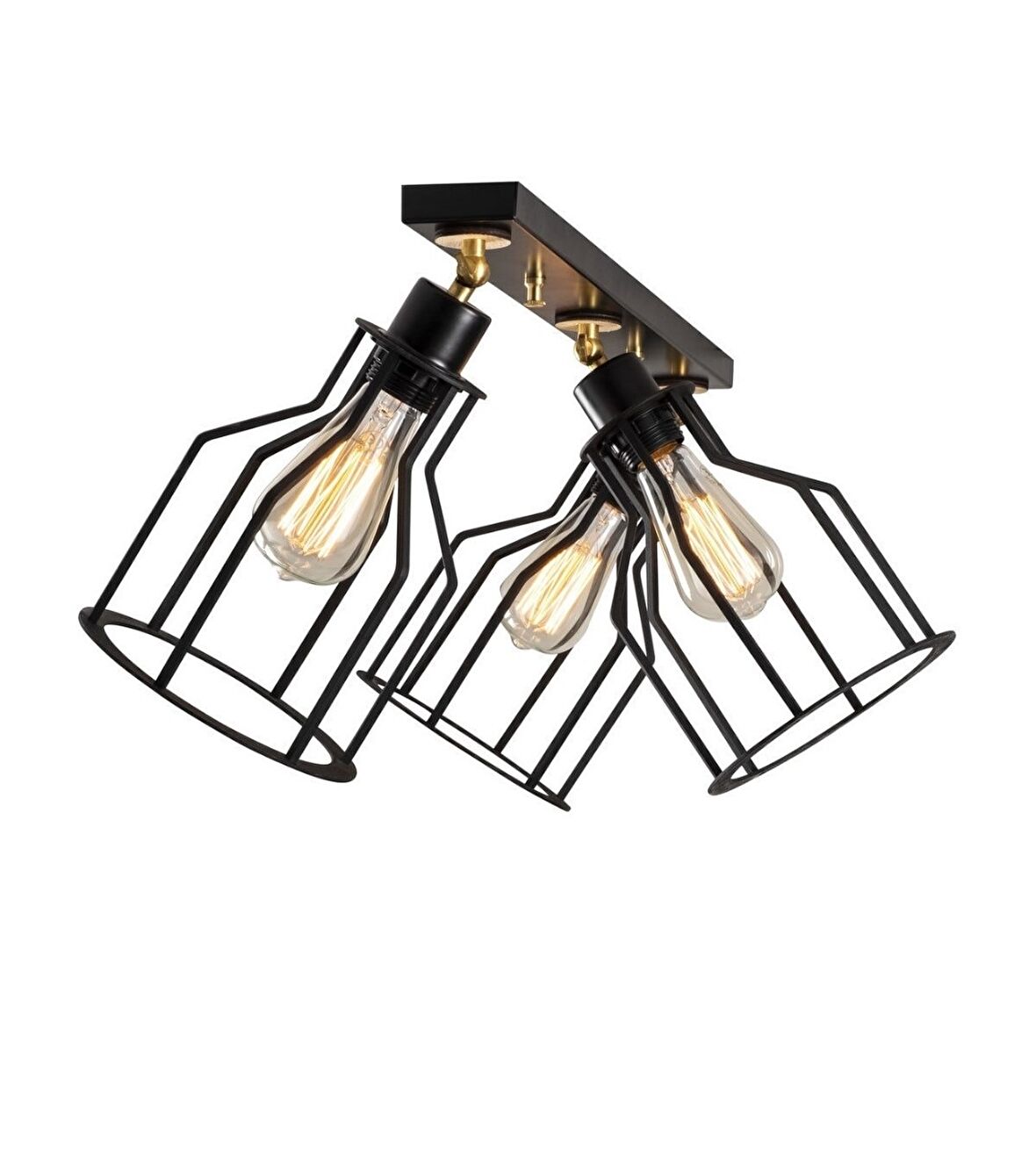 Retro Metal 3 Lü Sıralı  Siyah Tavan Plofyoner Kafes Rustik Avize