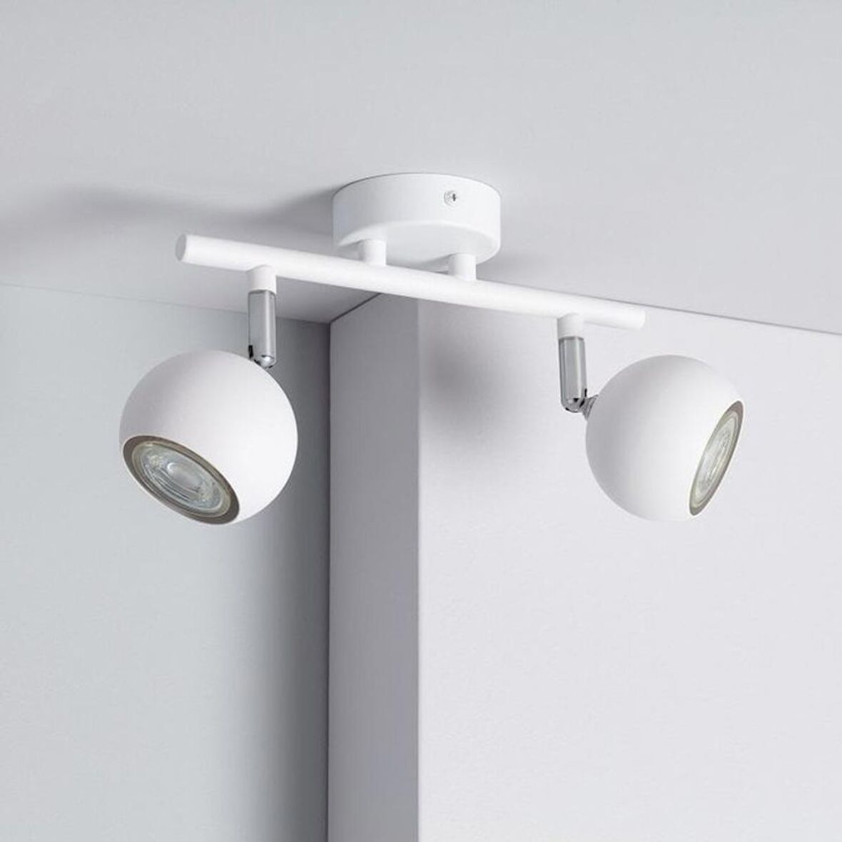 Rsylight Retro Metal Beyaz 2 Li 180 Derece Hareketli Led Spot Avize Günışığı Ampullü