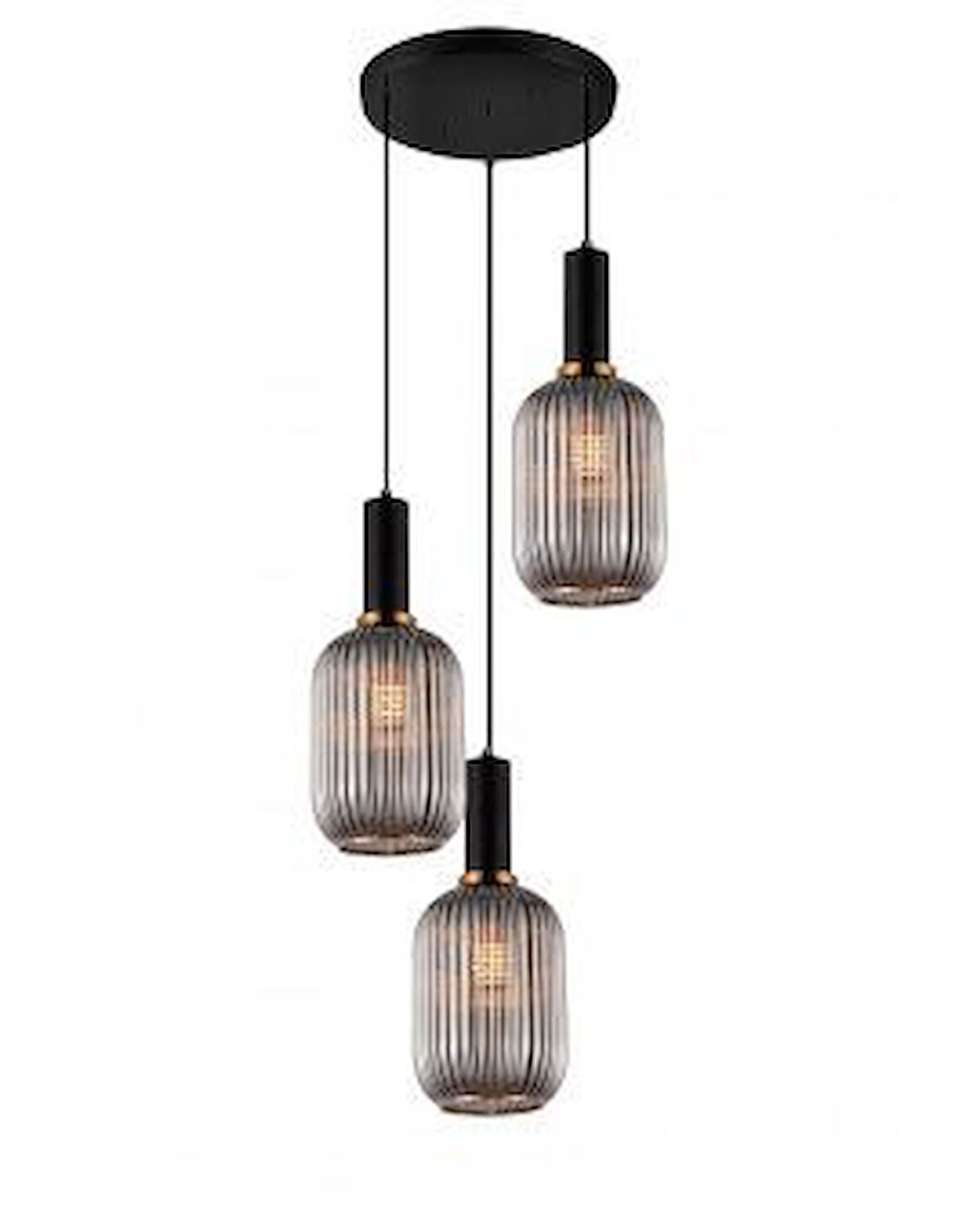 Rsylight Rustik Dekoratif Metal Modern Yuvarlak Siyah Bal Opal Camlı 3 lü Avize 