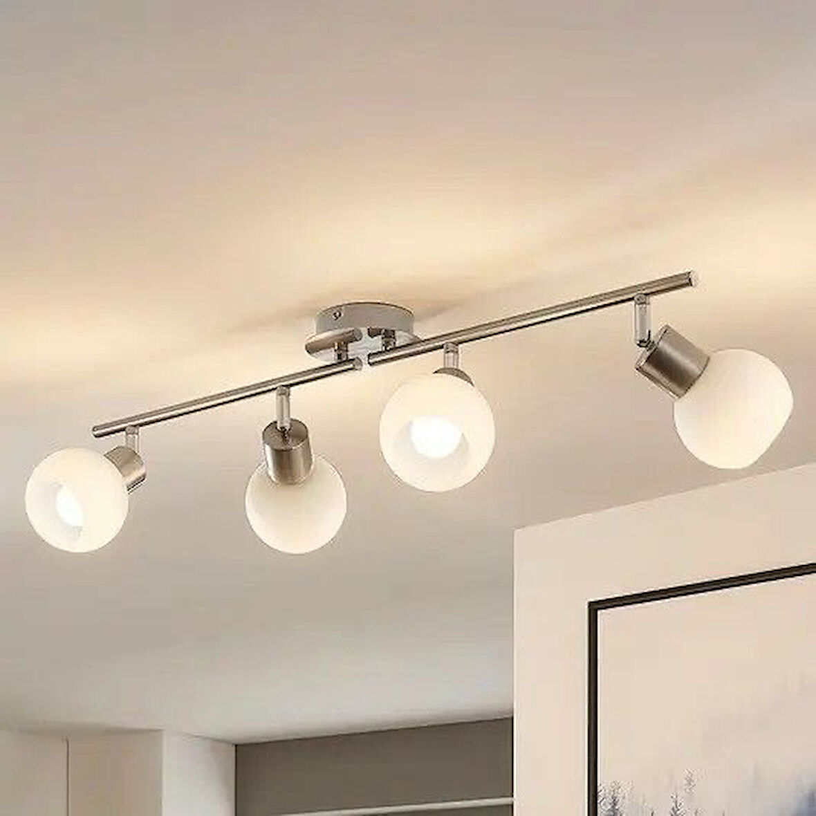 Rsylight Modern İnox Kaplama 180 Derece Hareketli Beyaz Opal Camlı Dekoratif Tavan Plofyoner Avize 