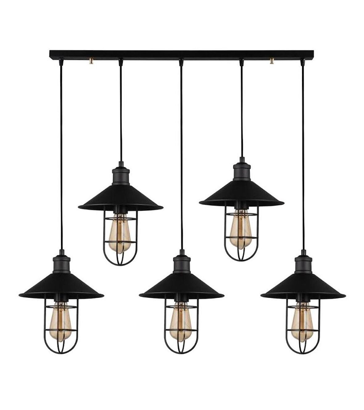 Rsylight Retro Rustik Metal Masa Üstü Dekoratif  Kafesli 5 Li Siyah Sıralı Avize 