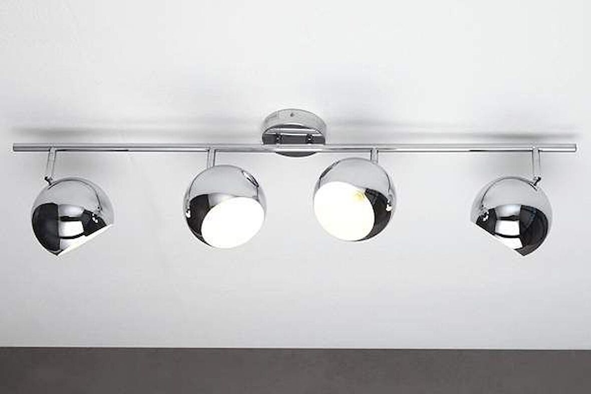 Rsylight Retro Krom Kaplama 180 Derece Hareketli Modern Spor 4 Lü Led Spot Avize Beyaz Ampullü