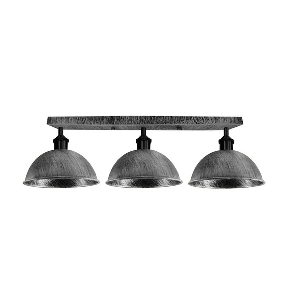 Rsylight Retro Rustik Metal Masa Üstü 3 Lü Siyah Gri Patinalı Sıralı Avize 100 cm