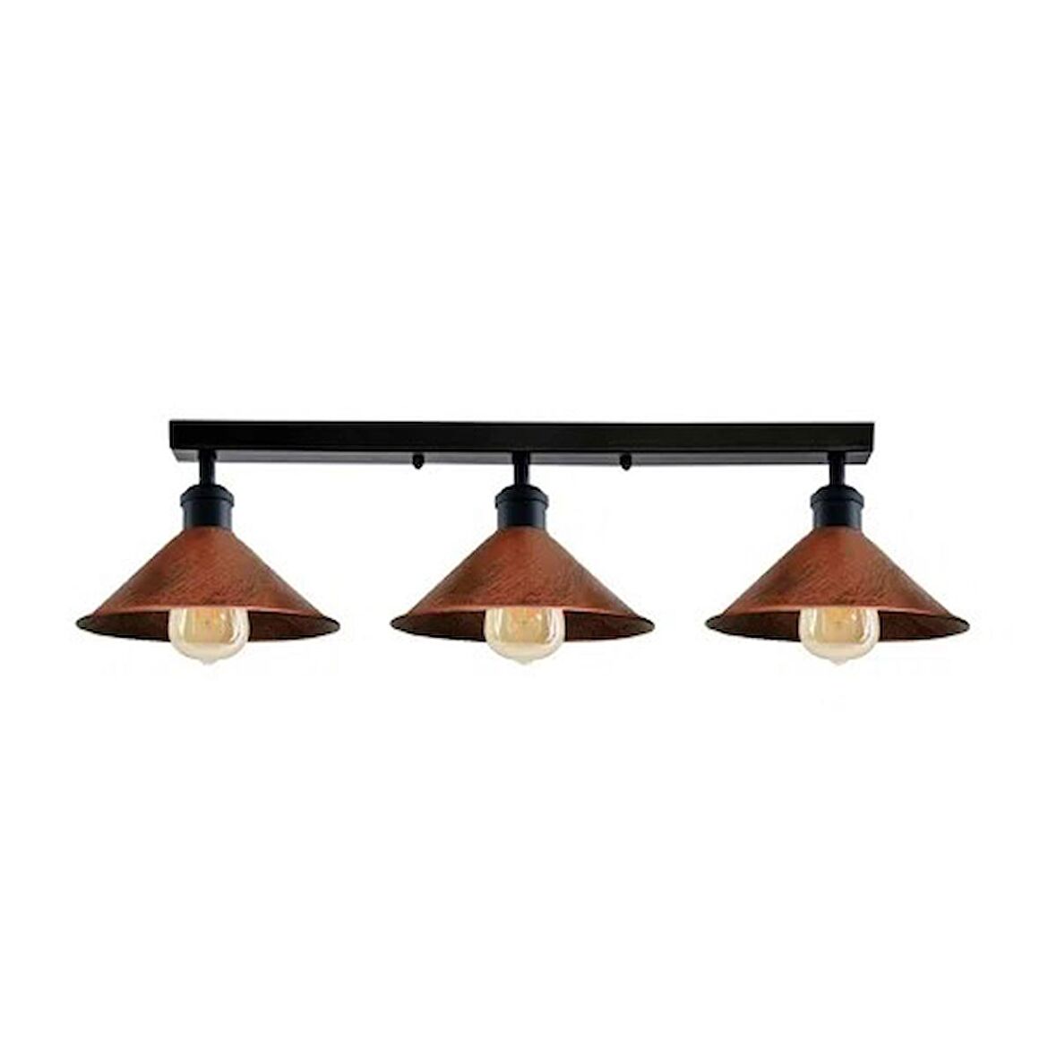 Rsylight Retro Rustik Metal Masa Üstü 3 Lü Siyah Bakır Patinalı Sıralı Avize 60 cm
