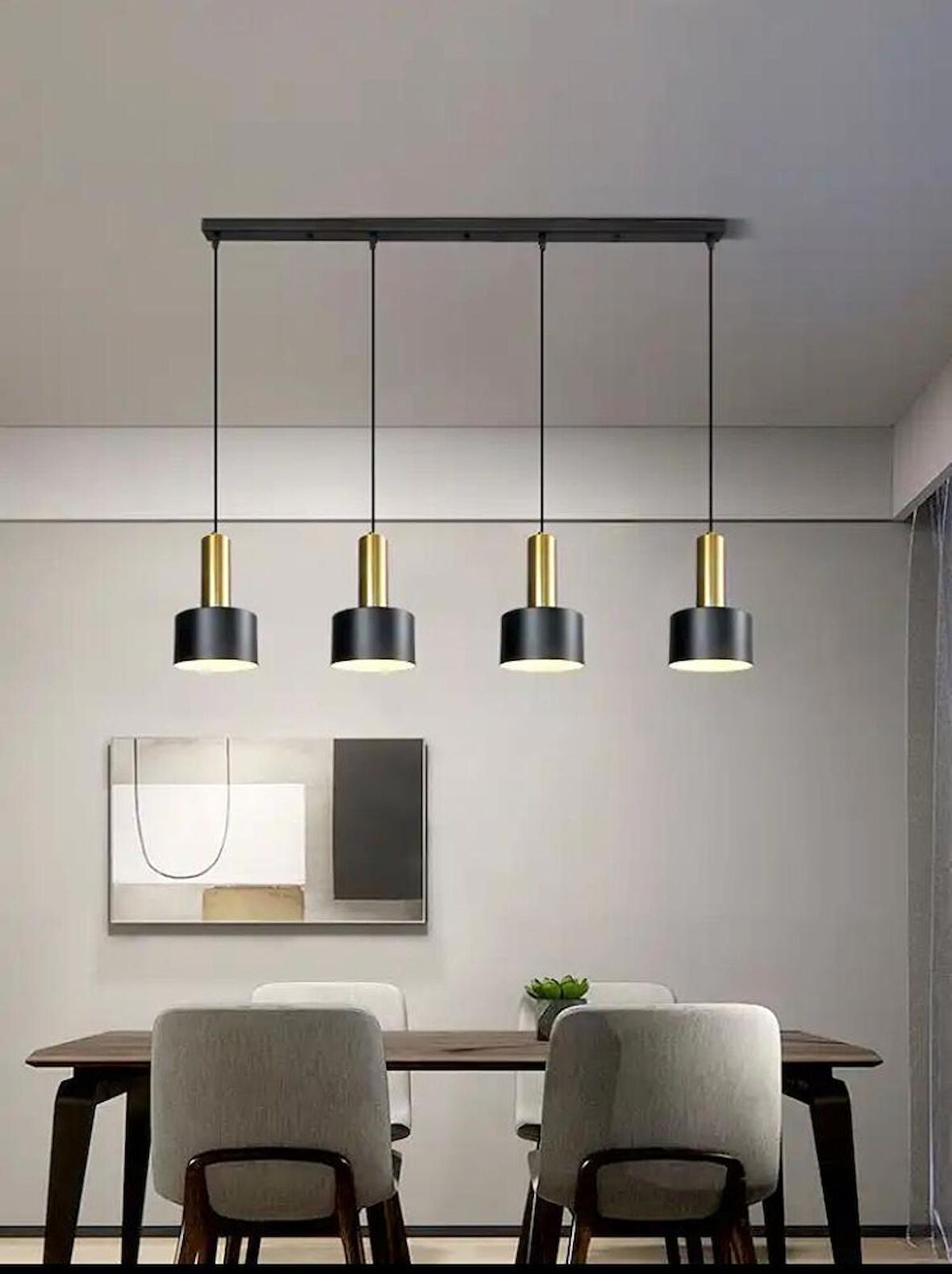 Rsylight Retro Metal Masa Üstü Dekoratif Rustik 4 Lü Siyah Gold Sıralı Avize 