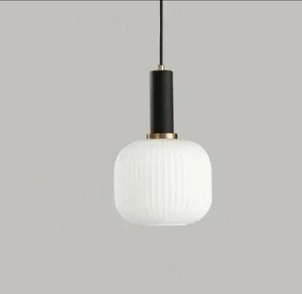 Rsylight Rustik Dekoratif Metal Modern Siyah Opal Beyaz Camlı Tekli  Avize 