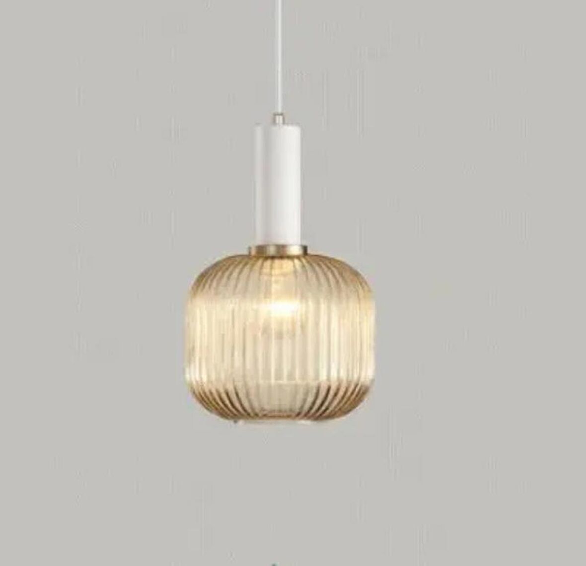 Rsylight Rustik Dekoratif Metal Modern Beyaz Opal Bal Camlı Tekli  Avize 