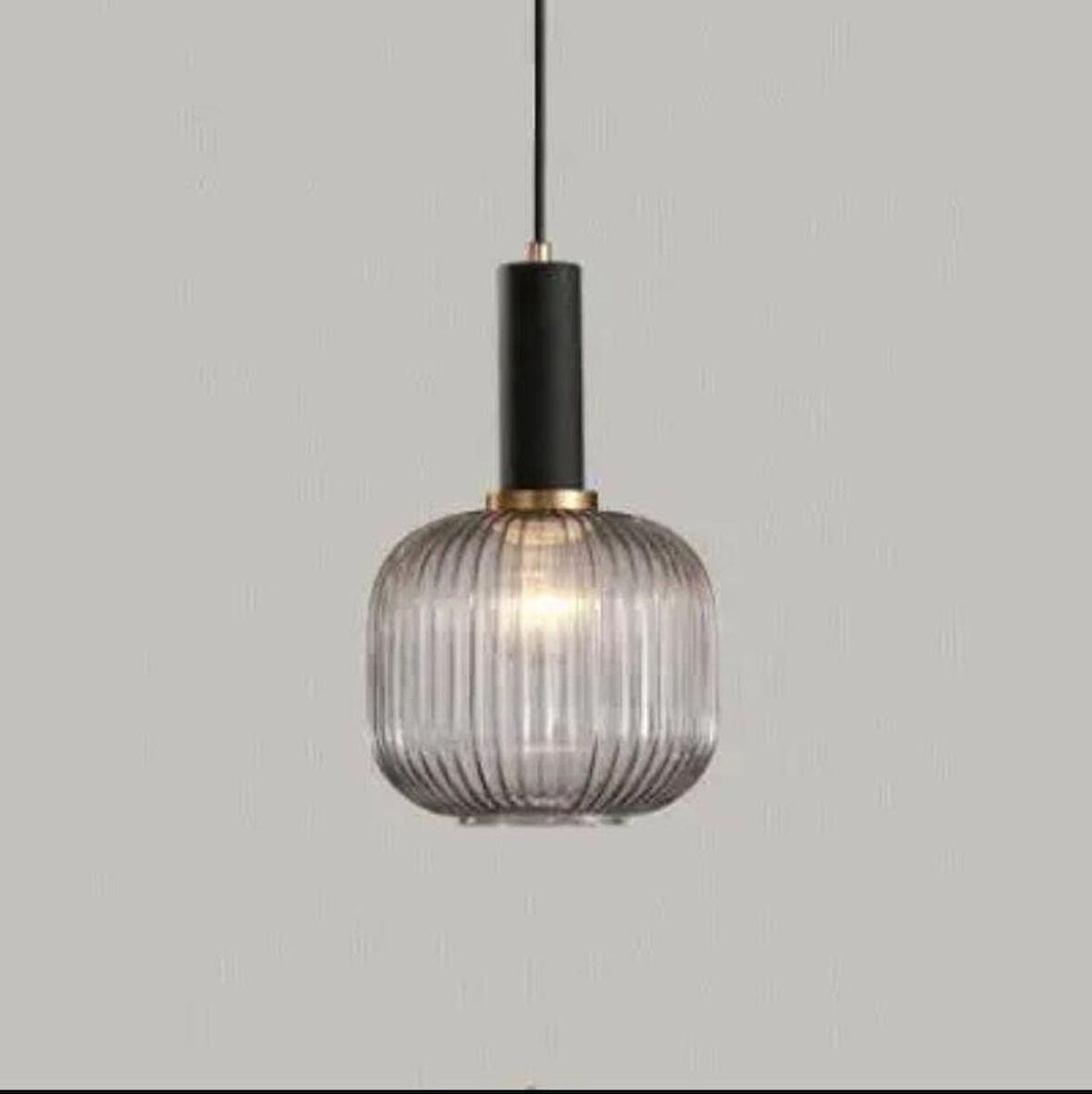 Rsylight Rustik Dekoratif Metal Modern Siyah Opal Füme Camlı Camlı Tekli  Avize 