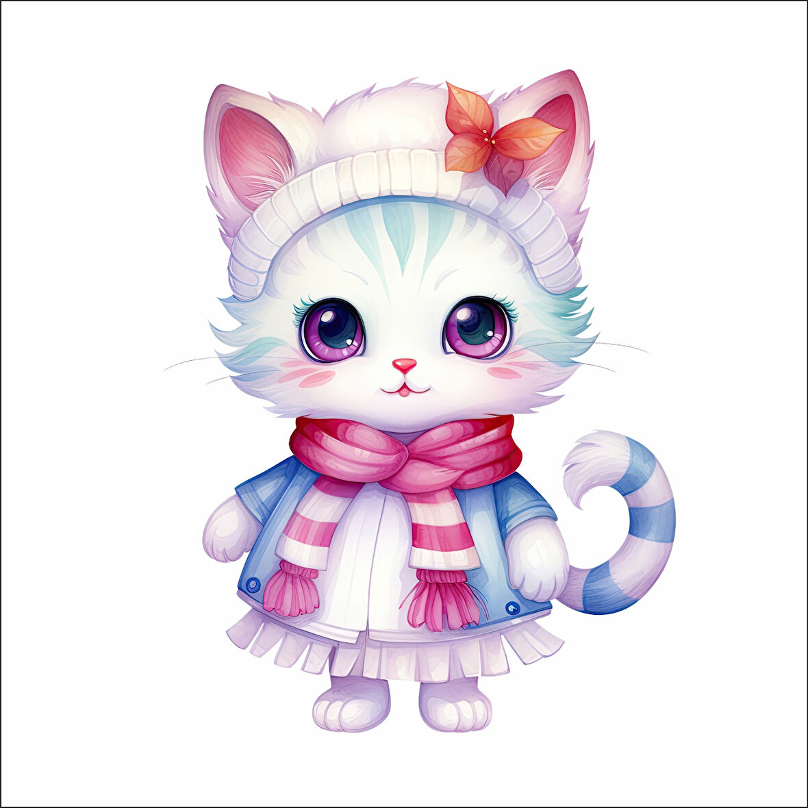 Pembe Fiyonklu Tatlı Kedi Duvar Stickerı