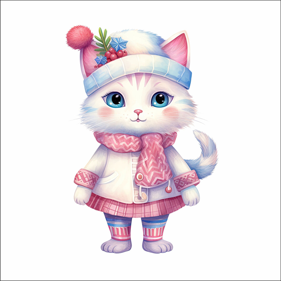 Şeker Pembesi Kış Kedisi Duvar Stickerı