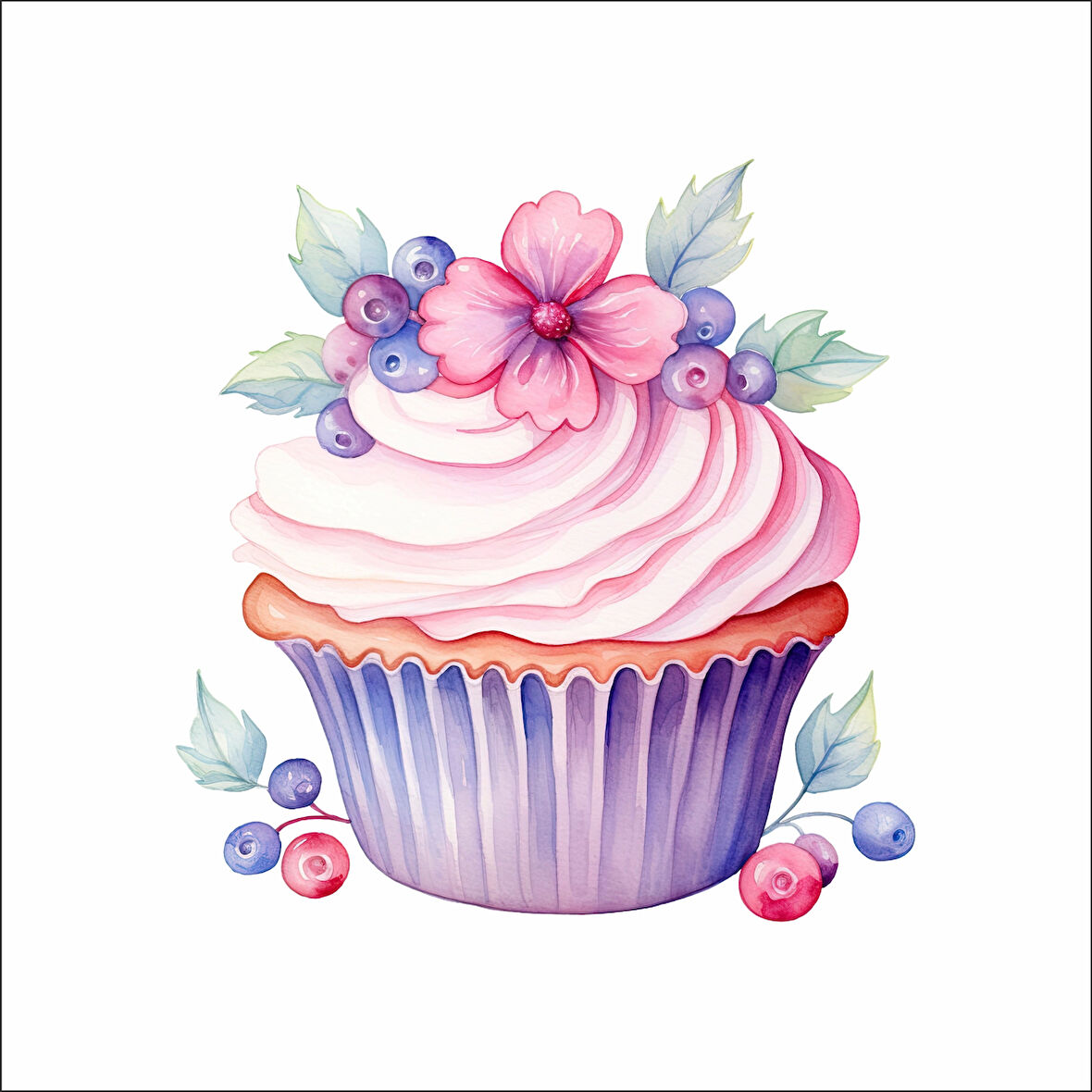 Çiçekli Cupcake Duvar Stickerı