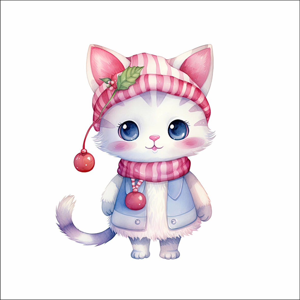 Kirazlı Bere Giyen Kedi Duvar Stickerı